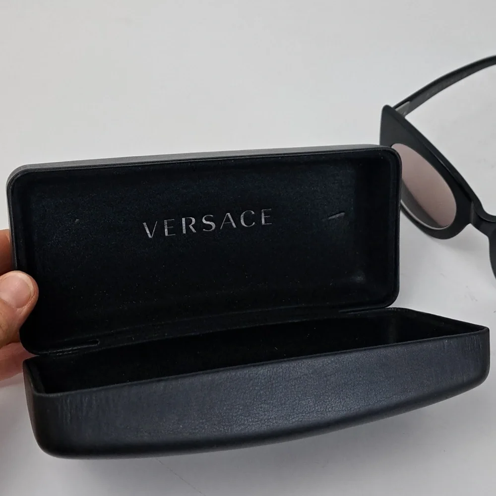 Kirby Cross chunky cat eye black sunglasses with Versace case